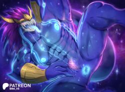 2d 2d_(artwork) abs anthro anus aroused aurelion_sol barazoku biceps bioluminescence blue_body blush blush_lines bna_v5 bodily_fluids bussy celestial_(league_of_legends) digital_media_(artwork) dragon drooling gaping gaping_anus gay genitals glowing hair hands_behind_head hi_res league_of_legends looking_pleasured male male_only muscular muscular_anthro muscular_male muscular_thighs nipples nude open_mouth pecs penis presenting presenting_anus presenting_penis pupils riot_games saliva scalie serratus slit slit_play slit_pupils solo solo_male space sweat tail teeth tongue triceps