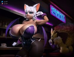 anthro armpits bandai_namco bat bat_wings big_breasts blue_eyes breasts clothing crossover digimon digimon_(species) duo elbow_gloves eyelashes female fur gloves hair huge_breasts lips multicolored_body multicolored_fur nx147 renamon rouge_the_bat sega sonic_(series) sonic_the_hedgehog_(series) tail tan_body tan_skin white_body white_fur white_hair wings yellow_body yellow_fur