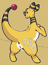 accessory ampharos anus ass belly big_tail bodily_fluids cum cum_in_pussy cum_inside cum_on_body cum_on_butt eyewear female feral generation_2_pokemon genital_fluids genitals glasses happy humanoid_genitalia humanoid_genitalia_on_feral humanoid_pussy humanoid_pussy_on_feral leaking_cum leaking_pussy looking_at_viewer nintendo outline pokemon pokemon_(species) presenting presenting_hindquarters presenting_pussy pussy raised_tail round_glasses shaded simple_background simple_eyes simple_shading smile solo tail text undercover_bluejay white_belly white_outline