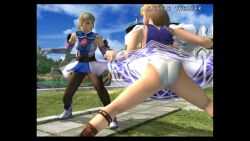 3d ass bandai_namco blonde_hair busty cassandra_alexandra female female_focus female_only hourglass_figure long_hair milf panties screenshot sisters sophitia_alexandra soul_calibur soul_calibur_ii tagme white_panties wide_hips