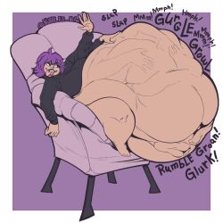 belly belly_bulge big_belly big_belly_bulge breasts chair commission digestion digestion_noises female_pred goth hoodie larger_prey looking_at_belly multiple_prey nibbles_nsfw oral_vore pantless part_of_a_set patting_belly purple_hair sex_in_belly short_hair smaller_pred soft_vore stomach_noises thick_thighs thighs valrie_(valriedough) vore vore_belly willing_pred