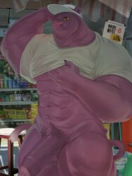 abs anthro balls big_penis character_request clothing felid freddyv7205172 genitals hat headgear headwear hi_res humanoid_genitalia humanoid_penis male mammal muscular muscular_anthro muscular_male pantherine penis pubes purple_balls purple_body purple_penis shirt solo tail topwear