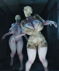 2girls 3d big_breasts bubble_head_nurse nude_female nurse_(silent_hill) sandreiio silent_hill tagme thick_thighs