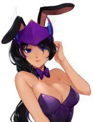 1girls artist_request black_hair breasts bunny_ears bunnysuit cleavage developerella leotard roblox roblox_avatar robloxian source_request stockings tagme valkyrie_helm