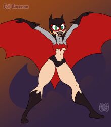 arms_up barbara_gordon bat batgirl belly big_breasts cape dc dc_comics dc_super_hero_girls evil_raccoon fangs green_eyes red_hair red_hair red_lipstick smile underwear vampire