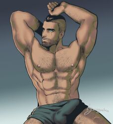 1boy 1male areyouhun bara blue_eyes boner_in_pants boxers boxers_(clothing) bulge_through_clothing call_of_duty call_of_duty:_modern_warfare_2 hairy_male john_mactavish male_only pinup scar_across_eye scars soap_(modern_warfare_2) solo_male suggestive underwear