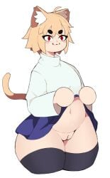 :3 ahoge animal_ears animal_tail belly belly_button cat_ears cat_girl cat_humanoid cat_tail chubby chubby_female cute fat female flat_chest flat_chested highres huge_ass inviting inviting_to_sex lazy_pudding lifted_by_self light-skinned_female light_skin melty_blood neco-arc neko no_background no_panties pale-skinned_female pale_skin pussy self_upload shaved_pussy short_hair simple_background skirt skirt_lift socks stockings thick_thighs tsukihime type-moon white_background wide_hips