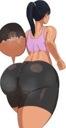 1boy 1girls ass ass_bigger_than_head big_ass black_hair bottom_heavy breasts brown_eyes bubble_butt clothed clothing female giantess gym_clothes hayase_nagatoro hi_res highres huge_ass jombleywombley long_hair naoto_hachioji_(senpai) please_don't_bully_me,_nagatoro revealing_clothes simple_background smaller_male tan tan-skinned_female tan_body tan_skin tanned tanned_female thejombler thick_thighs trapped_in_clothing