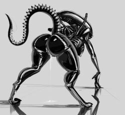 2023 3_fingers alien alien_(franchise) alien_humanoid areola ass bent_over big_breasts big_butt big_head biped black_body black_exoskeleton bodily_fluids breasts bubble_butt dripping exoskeleton eyeless featureless_feet female female_xenomorph fingers genital_fluids genitals glistening glistening_body gobsmacker grey_background hand_on_ground hanging_breasts hi_res humanoid lips monotone_body nipples noseless not_furry plantigrade presenting presenting_hindquarters pussy pussy_juice pussy_juice_drip rear_view simple_background solo spiked_tail spikes spikes_(anatomy) tail thick_thighs three-quarter_view weapon_tail xenomorph