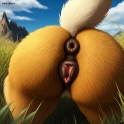 1girls ai_generated anthro anus ass_focus bent_over butt canine_pussy darkeffect detailed_background detailed_genitals donut_anus eevee female_only fluffy_tail furry generation_1_pokemon nintendo pokémon_(species) pokemon presenting_hindquarters pussy rear_view scenery