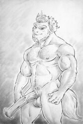 alphabittle_blossomforth_(mlp) anthro balls beard big_balls big_penis boner equine_penis erection facial_hair furry furryrevolution horn horsecock male male_only monochrome muscles muscular my_little_pony penis solo solo_male unicorn_horn