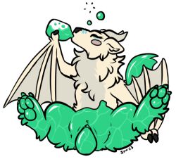 3_toes blush closed_eyes dragon feet female fur horn membrane_(anatomy) membranous_wings pussy solo symrea toes transformation white_body wings wyvern