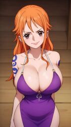 ai_generated big_breasts breasts cleavage dress female female_only huge_breasts large_breasts nami nami_(one_piece) namitruequeen neckline one_piece orange_hair post-timeskip shounen_jump