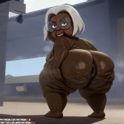 4k ai_generated anus bbw big_ass big_breasts big_butt breasts brown_skin cellulite dark-skinned_female dark_nipples dark_skin female female_focus female_only gilf glasses glitch_techs granny highres indian indian_female jowls large_breasts looking_at_viewer looking_back matronai_(artist) netflix nude nude_female old older_female patreon patreon_username pinup puffy_anus sagging_breasts spread_ass stable_diffusion sweat thick thick_thighs twitter_username wide_hips