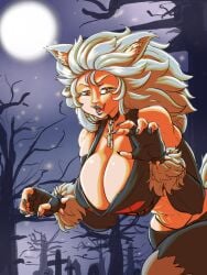 big_breasts blush breasts breasts_bigger_than_head cleavage clothed halloween halloween_costume huge_breasts large_breasts light-skinned_female light_skin looking_at_viewer silver_hair trem.hunt.er_(artist) virtual_youtuber vshojo werewolf white_hair yellow_eyes zentreya