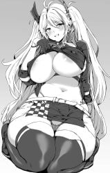 azur_lane big_ass big_breasts black_and_white blush breasts hotate-chan looking_at_viewer prinz_eugen_(azur_lane) prinz_eugen_(final_lap)_(azur_lane) smile