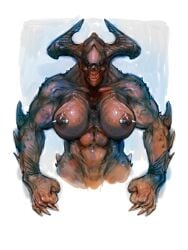 big_breasts breasts demon demon_girl horns huge_breasts monster monster_girl muscular_female neurodyne nightmare_waifu no_eyes spikes