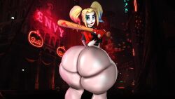 1girls 3d 3d_(artwork) ass baseball_bat batman_(series) big_ass bottomless bubble_ass bubble_butt dc dc_comics dumptruck_ass fat_ass female female_only gigantic_ass harley_quinn harley_quinn_(multiversus) huge_ass large_ass looking_back multiversus plump_thighs rear_view sinkcandycentral solo thick_thighs topwear