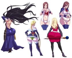 arms_behind_head arms_up axel-rosered big_ass big_breasts big_butt big_thighs black_hair blonde_hair blue_eyes brown_hair castlevania charlotte_aulin konami long_hair panties shanoa sonia_belmont tagme yoko_belnades