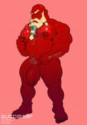 artist_request balls dwarf genitals hi_res humanoid male male_only mammal musclegut muscular nipples pecs penis piercing red_body solo tagme