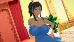 1girls avatar_legends avatar_the_last_airbender big_breasts blue_dress blue_eyes brown_hair colored dark-skinned_female dark_skin female female_only korra long_hair looking_at_viewer necklace plant ponytail solo_female takeo92 the_avatar the_legend_of_korra tiara water_tribe white_gloves