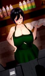 akinama_family_(noir-black-shooter) angry angry_face apron_only big_breasts dark_blue_hair huge_breasts koikatsu milf naoki_akinama_(noir-black-shooter) noir-black-shooter oc original original_character purple_eyes short_hair