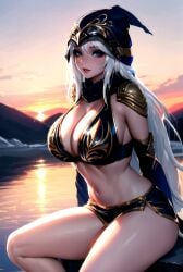 ai_generated ashe_(league_of_legends) big_breasts cixf huge_ass huge_breasts league_of_legends league_of_legends:_wild_rift looking_at_viewer riot_games sitting thick_thighs