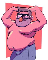 1boy after_shower armpits artist_request blue_towel boner disney fat fat_man flexing glasses gravity_falls grin grunkle_stan male male_only man_boobs muscles nipples old old_man solo stanley_pines tagme tagme_(artist) towel wink winking_at_viewer