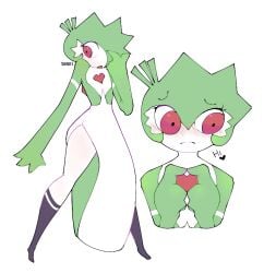 blush blushing danielito dialogue gardevoir heart_symbol kneehighs nervous nervous_expression pokemon pokemon_(species) red_eyes tagme thin_waist tiny_feet transformation