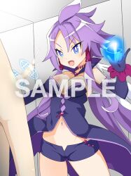 1boy 1girls artina blue_eyes breasts censored censored_penis cleavage clergy_(disgaea) clothed_female_nude_male completely_nude completely_nude_male dark_artina disgaea disgaea_4 disgaea_rpg ejaculation erection femboy handjob large_breasts male_healer_(disgaea) navel nippon_ichi_software nude nude_femboy nude_male penis plws50e6y1iubcd purple_hair shorts