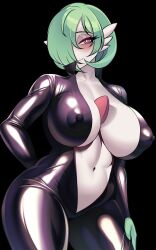 1girls 2023 2d 2d_(artwork) anthro anthro_only anthrofied areola areola_bulge areolae big_thighs blush busty cleavage collarbone female female_focus female_only gardevoir generation_3_pokemon green_hair hi_res highres hips hourglass_figure large_thighs latex latex_suit midriff navel nintendo nipple_bulge nipples_visible_through_clothing pokémon_(species) pokemon pokemon_(species) red_eyes shiny short_hair skimpy skimpy_clothes smile smiling solo solo_female solo_focus thick_thighs thighs voluptuous wide_hips zwei_(artist)