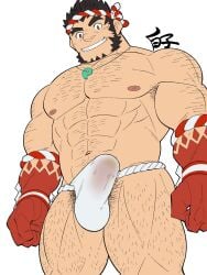 41raco balls bara black_hair boner bulge erection erection_under_clothes facial_hair fundoshi fundoshi_only male male_only muscles muscular nejiri_hachimaki penis solo solo_male tajikarao_(tokyo_afterschool_summoners) tokyo_afterschool_summoners