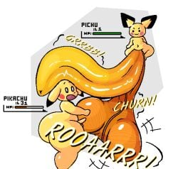 2d anthro ass balls big_ass big_balls big_penis huge_cock hyper_balls hyper_penis male male_only penis penis_on_head penis_size_difference pichu pikachu pokemon senor9 small_but_hung small_penis surprised thick_thighs