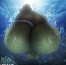 2023 anthro anthro_only ass backsack balls bear big_butt biped digital_media_(artwork) genitals huge_butt male male_only mammal nude rear_view simple_background solo thick_thighs underwater water wide_hips zexyprof