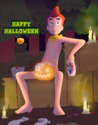 armpit_hair armpits camp_camp camp_lad_david candle candy_bag candy_bucket david_(camp_camp) halloween male_only naked pumpkin red_hair rooster_teeth scarf solo tagme twink