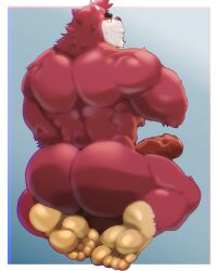 anthro ass back balls bara barazoku beast big_penis boner cursedmarked erection feet furry kumatetsu male male_only muscles muscular nude on_knees penis red_body red_fur solo solo_male the_boy_and_the_beast