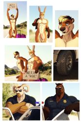 2023 2:3 abs anthro car clothing dream_and_nightmare equid equine eyewear genitals hi_res hitchhiking horse humanoid_genitalia humanoid_penis lagomorph leporid male male_only mammal muscular muscular_male mustelid nipples nude officer_burke officer_munroe otter penis police police_uniform public public_nudity rabbit rick_(dream_and_nightmare) sunglasses uniform vehicle