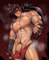 balls bara flaccid guilty_gear jackray85674939 male male_only muscles muscular musk penis sol_badguy solo solo_male sweat sweating