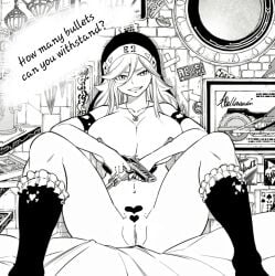 black_and_white breasts bullet cum_in_pussy dat_ass edens_zero english_text hiro_mashima horny hottest_drama looking_at_viewer mashima_hiro masochism modification monochrome nun prostitution pussy sister sister_ivry spread_legs suit white_hair