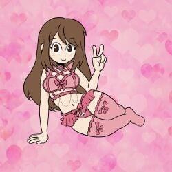 bluejr brown_eyes brown_hair emirichu heart_background lingerie lingerie_only peace_sign pink_lingerie pink_thighhighs tagme thighhighs youtube youtuber