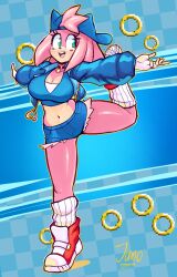 amy_rose cleavage female female_only jamoart midriff navel off_model sega sonic_(series) sonic_the_hedgehog_(series) tagme thick_thighs