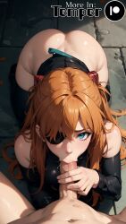 1boy 1girls ai_generated all_fours ass asuka_langley_sohryu blowjob blue_eyes cute deepthroat eye_contact eye_patch eyelashes female ginger handjob light-skinned_female light_skin long_hair male neon_genesis_evangelion no_panties oral orange_hair pale-skinned_female pale_skin petite pov redhead slim stable_diffusion teenager temper_ai twintails