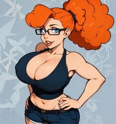 ai_generated big_breasts family_guy glasses looking_at_viewer nerdy_female orange_hair patty_patterson smiling_at_viewer