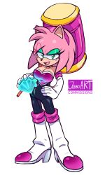 amy_rose amy_the_bat cleavage female female_only jamoart rouge_the_bat_(cosplay) sega sonic_(series) sonic_the_hedgehog_(series)