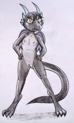 anthro dragon female female_only furry nude nude_female reddragonkan scalie traditional_media_(artwork)