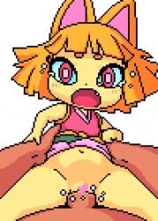 animated catgirl censored crying cum_in_pussy cumshot feline orange_hair pink_dress pink_eyes rape scared tiny white_background yellow_body yellow_skin young