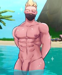 1boy beach drift_(fortnite) fortnite luxxy_art male male_only muscular muscular_male penis solo solo_male water