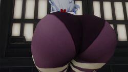 3d animated ass ass_focus ass_shake bare_shoulders blue_hair bodysuit female from_behind ganyu_(genshin_impact) genshin_impact goat_horns horns huge_ass jiggle kishi leotard long_hair longer_than_30_seconds pantyhose solo tagme twerking very_long_hair video