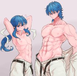 2boys abs armpits arms_behind_head father_and_son femboy fire_emblem fire_emblem:_genealogy_of_the_holy_war frown headband heart long_hair looking_at_viewer male male_only multiple_boys muscular muscular_male nintendo pants ponytail seliph_(fire_emblem) short_hair sigurd_(fire_emblem) smile ta_dasu_(tadasu_hayashi) undressing very_long_hair