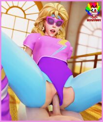 3d 3d_(artwork) aerobic_assassin aerobic_assassin_(fortnite) blonde_hair clothed clothed_female clothed_female_nude_male cowgirl_position first_porn_of_character fortnite glasses partial_male slymyguy sunglasses tagme vaginal_penetration